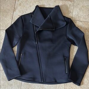 ADAY Black Leather Moto Jacket with Asymmetrical Zipper